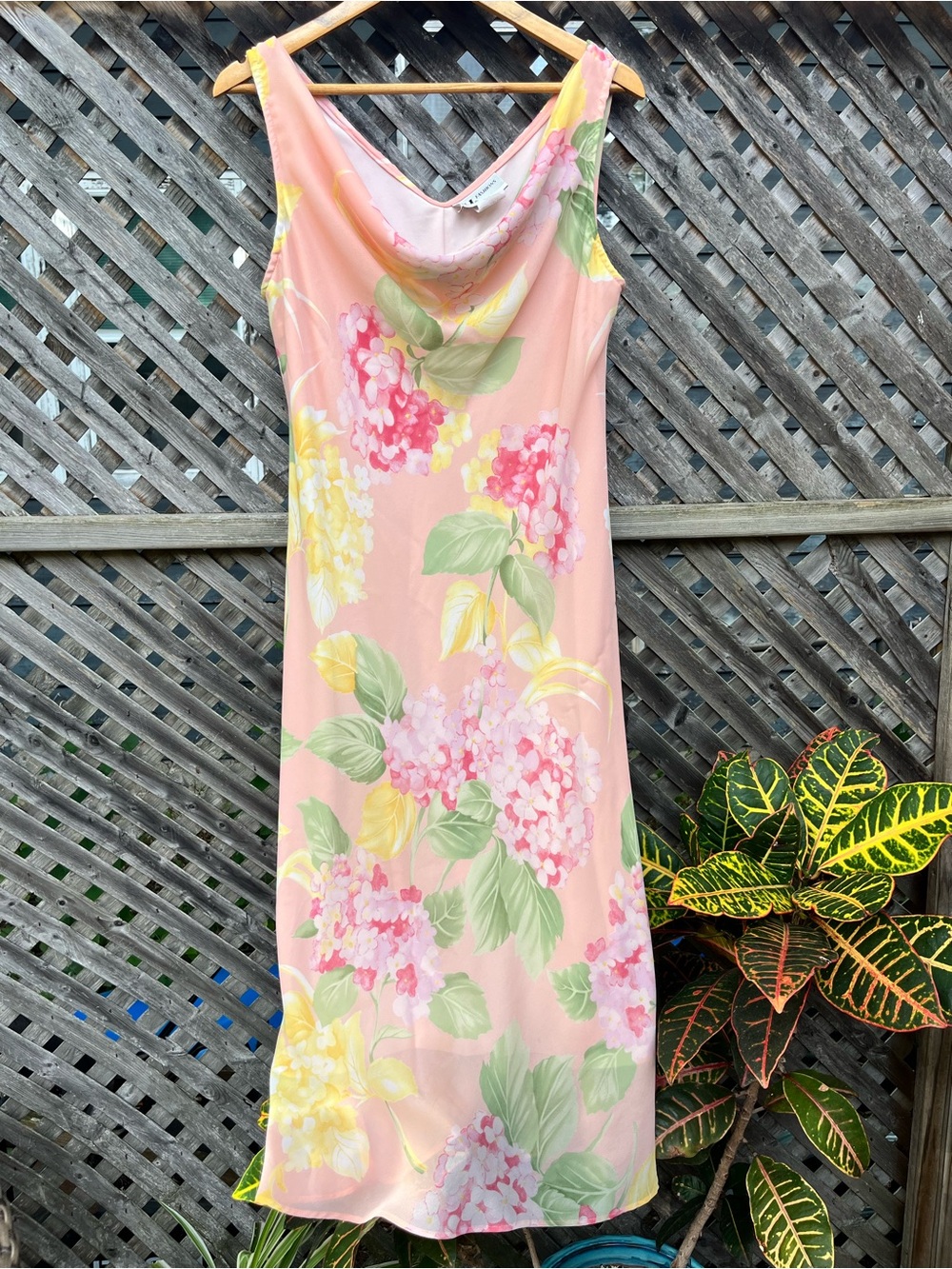 Vintage 90s S.L. Fashions Floral Cowl Neck Midi Slip Dress Women’s size 18